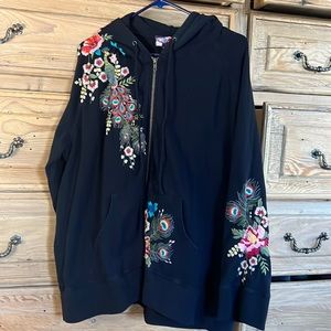 Embroidered Johnny WAs Hooded Zip Up sweatshirt